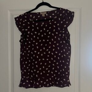LOFT Women's Dark Purple Floral Blouse